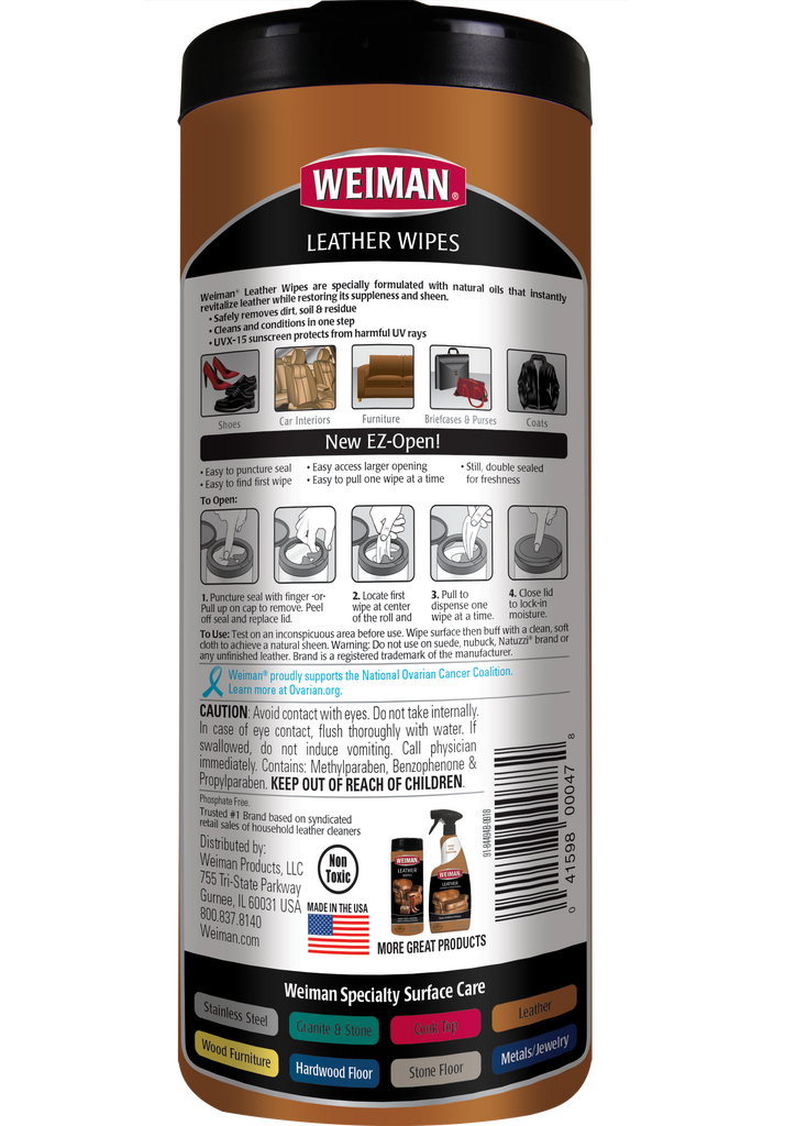 Leather Cleaner Wipes, 30 Count