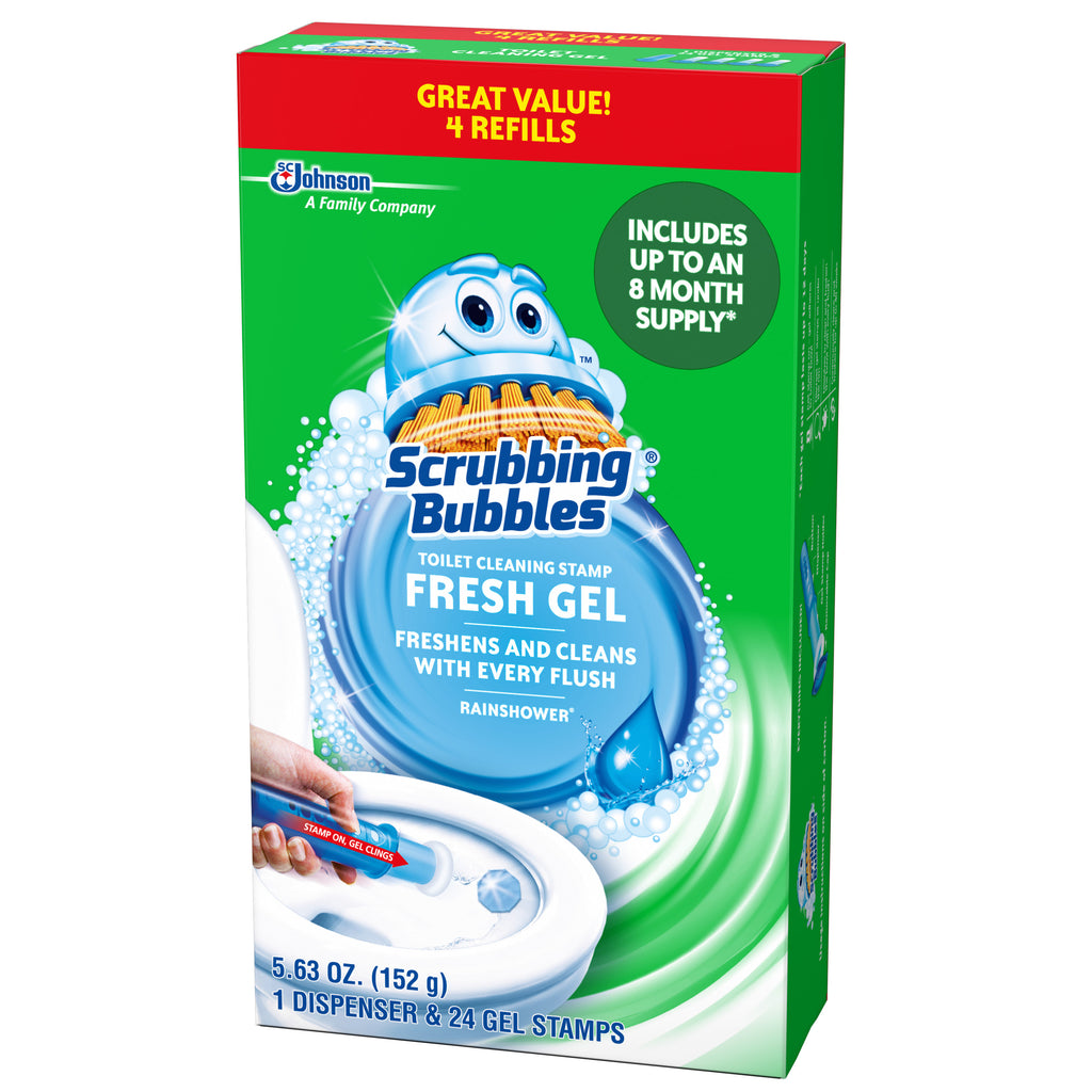 Fresh Gel Toilet Cleaning Stamp, Rainshower, Dispenser with 4 Refills