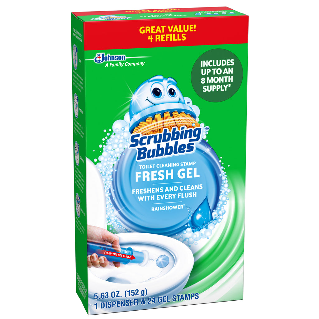 Fresh Gel Toilet Cleaning Stamp, Rainshower, Dispenser with 4 Refills